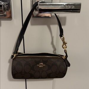 Coach Brown Signature Wristlet with Gold Accents